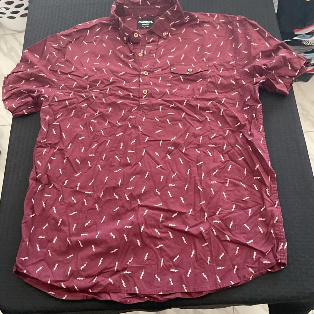 Carbon Shirt Mens‎ 2XL Red Lightning Bolt Print Short Sleeve Button Up Cotton